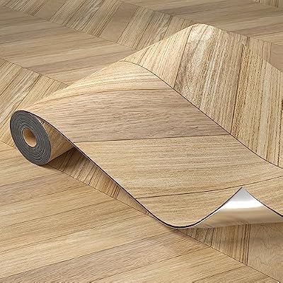 Oxdigi Peel and Stick Herringbone Vinyl Flooring Roll 23"x 196"/32 Sq.Ft, Self Adhesive Vinyl Floor Tiles Wood Plank Flooring Waterproof Wear-Resistant for Any Room, DIY Floor Coverings, Nature Wood
