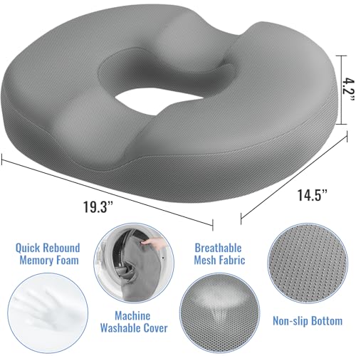 Image of CloudBliss Donut Pillow Stadium Seat Cushion for Tailbone Pain Relief and Hemorrhoids, Memory Foam Seat Chair Cushion, Portable Seat Cushions for Bleachers, Car, Home & Office