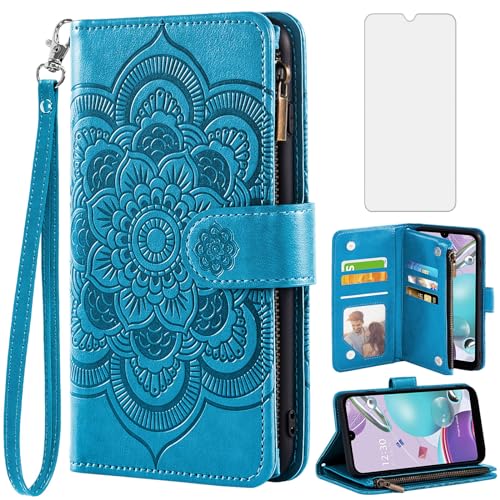 Phone Case for LG Aristo 5/K31/Fortune 3/Phoenix 5/K8x/Tribute Monarch/Risio 4 Wallet Cover with Screen Protector and Flip Card Holder Cell LGK31 Rebel K 31 31K Aristo5 Plus Astro 5+ Risio4 2020 Blue