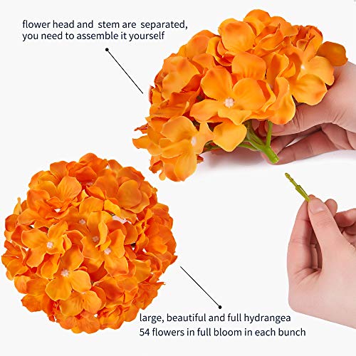 Orange Hydrangea Silk Fake Flowers Heads With Stems, Artificial Flowers For Decoration Wedding Home Party Shop Baby Shower,Room Decor For Bedroom Aesthetic, Pack Of 10 #TOP2