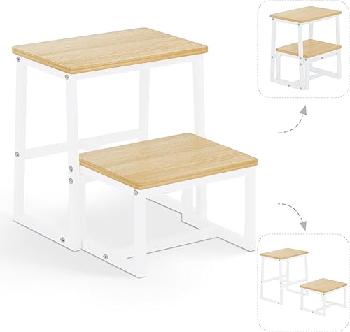 Taburete de escalón para adultos, soporta hasta 500 libras, 3 en 1, resistente taburete de dos pasos para Kichenbañocamas altas, marco de madera y