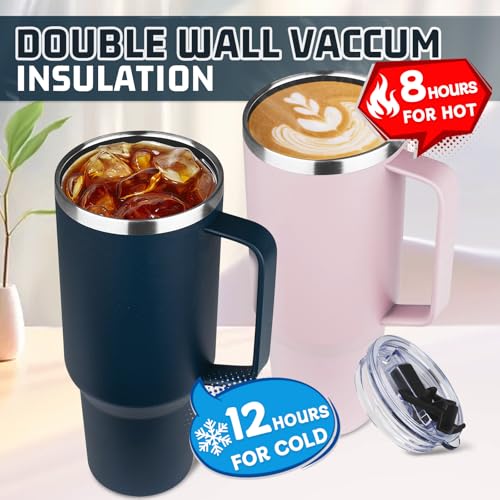 Image of 40 oz Tumbler with Handle and Flip Straw, 100% Leakproof Insulated Tumbler with Lid and Straw, Stainless Steel Insulated Travel Coffee Mug, Insulated Coffee Thermal Cup for Cold and Hot (Deep Blue)