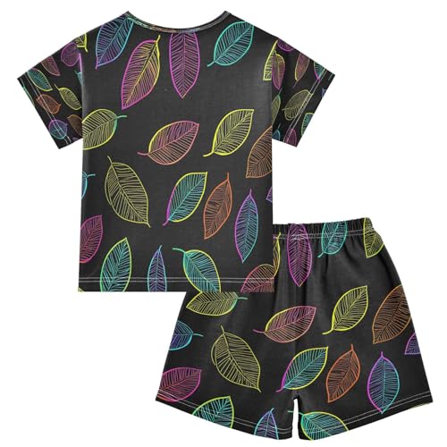 senya Short Sleeve Pajamas Sets Summer Cotton Sleepwear Neon Leaves2