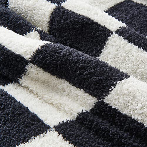 Image of CozeCube Black White Reversible Checkered Knit Throw Blanket 50 inchx60 inch