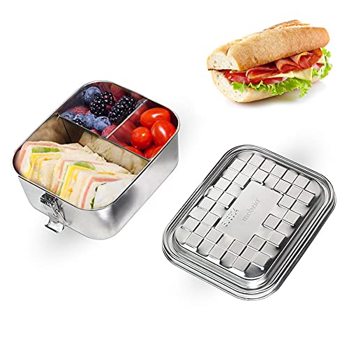 Portable Stainless Steel Bento Box, Reusable Meal Prep Container, Leakproof lunch Containers with Compartments, Metal Bento Box for Kids, mobzio Bento Box Adult Lunch Box Salad Sandwich Containers