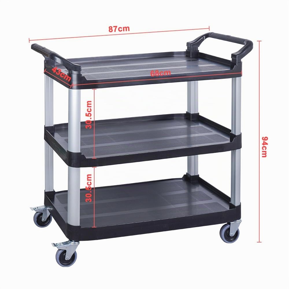 BPT Carrello da servizio con 3 ripiani, capacità di carico 200 kg, carrello per la pulizia in ristorante, hotel e cucina (modello 1)