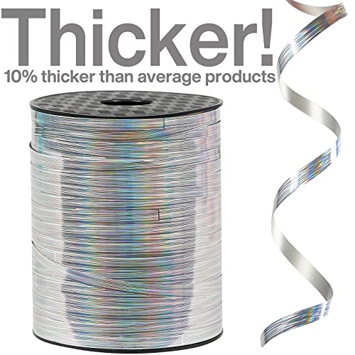 Image of PartyWoo Silver Curling Ribbon, 500 Yard for Crafts, Iridescent Crimped, Shiny Metallic for Gift Wrapping, Balloons String, Hair, Florist Flower (1 Roll)