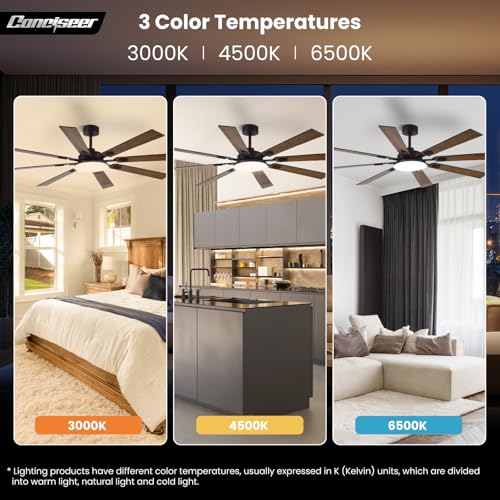 Image of 72 Inch Ceiling Fans with Lights and Remote, Dual Color 8 Blades, Bedroom Living Room Office Library Cafe Outdoor Industrial, 3CCT Dimmable, 6 Speed Reversible Quiet DC Motor, Brown /Wood Grain