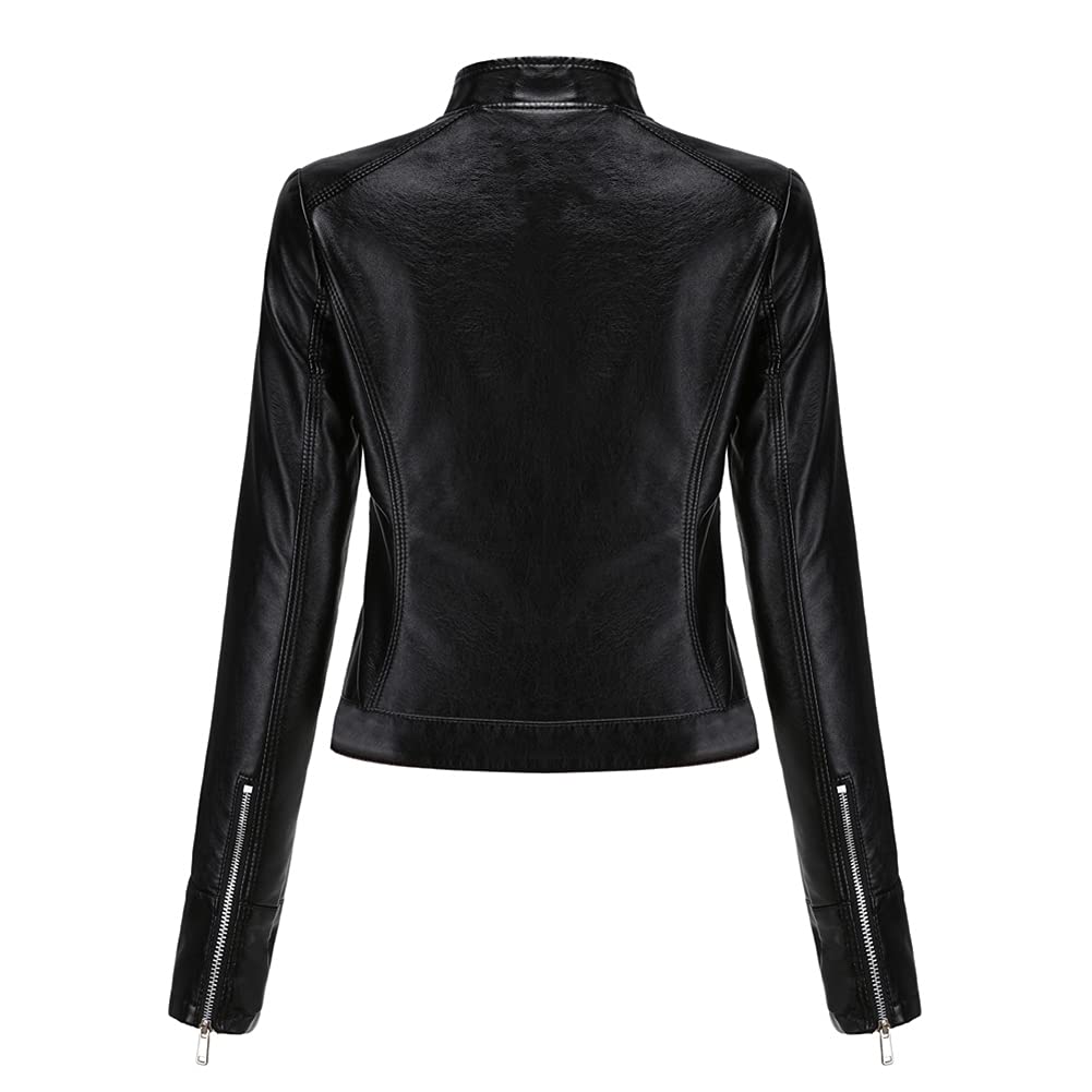 YYNUDA Giacca da donna elegante in ecopelle con zip su moto corta PU Moto Biker Outwear aderente cappotto sottile