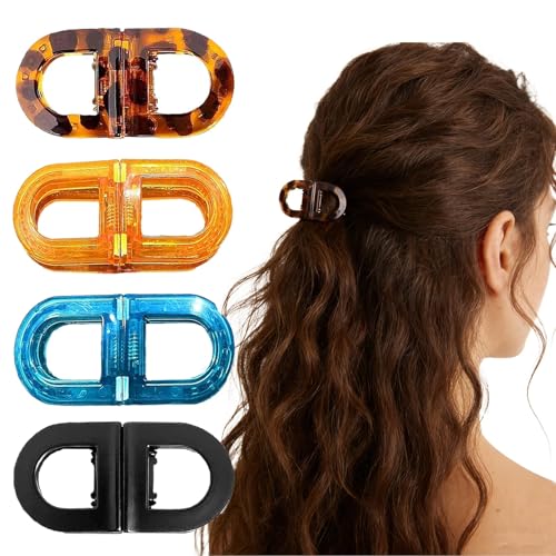 Image of 2 Pcs Hair Clutchers for Women, Magnetic Hair Clip, 2-in-1 Section Clips for Hair Styling, Daily Use and Professional Salon Clutcher Hair Accessories, Black Brown Print Hair Claw Clips (Orange and Brown Leopard)