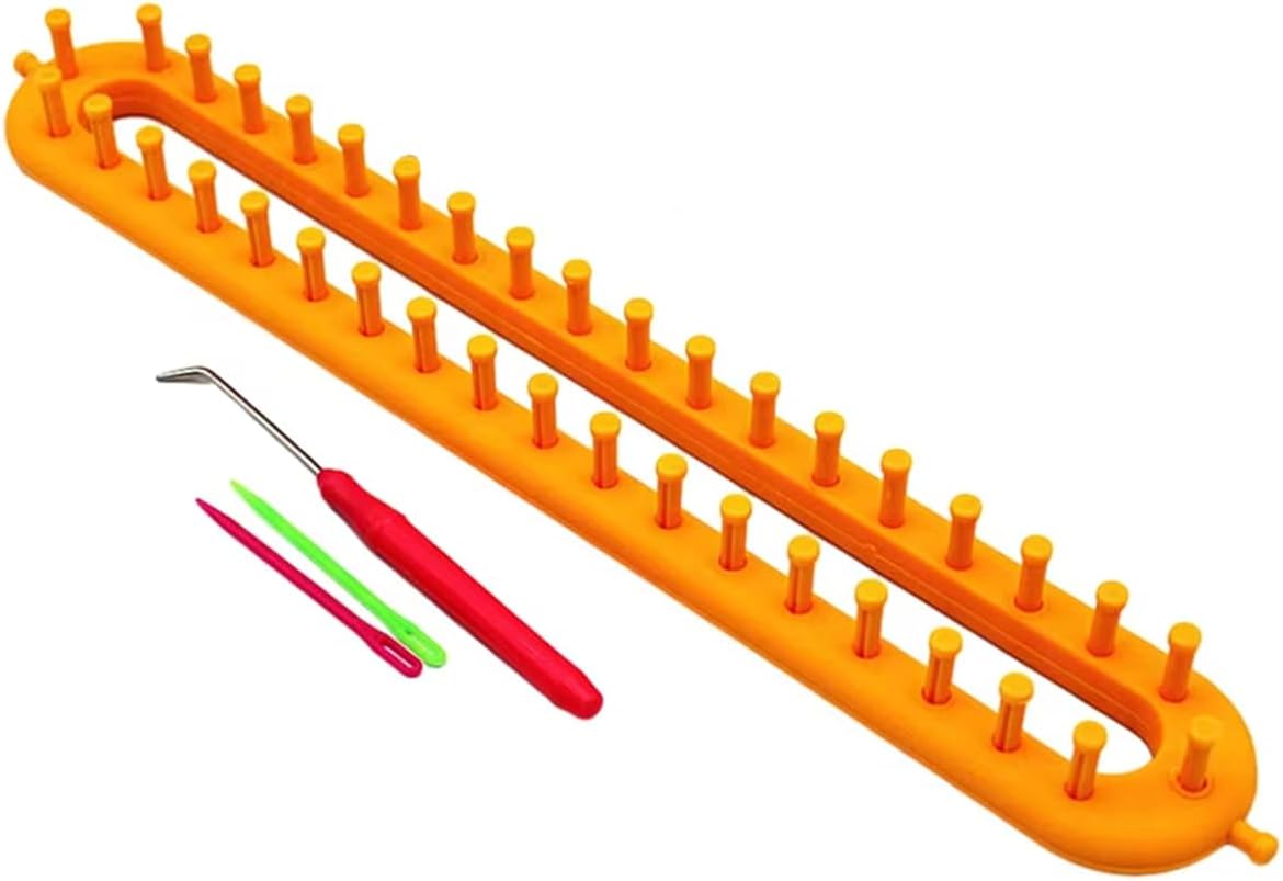 Rectangle Knitting Looms，Plastic Weaving Looms Set，Weaving Loom，Scarf Hats Making Tools，DIY Crocheting Handmade Craft Kit with a Crochet Hook and Needle for Knitting Lovers，26 cm (Red)