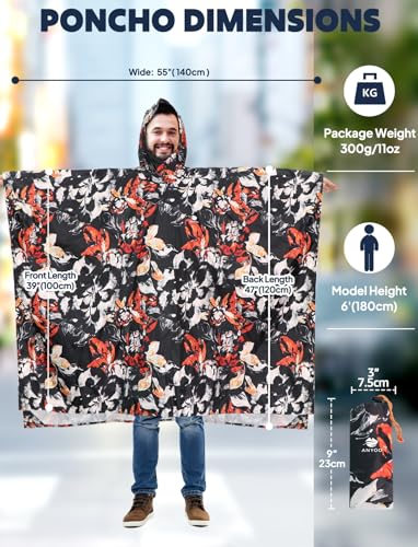 Image of ANYOO Waterproof Rain Poncho for Adults Lightweight Raincoat for Men Women Jacket Coat Hooded for Hiking Outdoor Activities