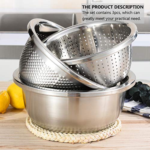 Cesto de escorredor de cozinha com 3 peças DOITOOL de aço inoxidável, tigela de drenagem de vegetais