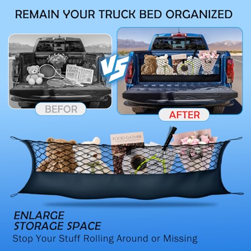 Image of Truck Bed Cargo Net for 2013-2026 Chevy Silverado&GMC Sierra 1500 /2500HD /3500HD Accessories, Envelope Style Trunk Mesh Cargo Net, Heavy Duty&Double-Layer Nylon Storage Rear Netting Holder Organizer