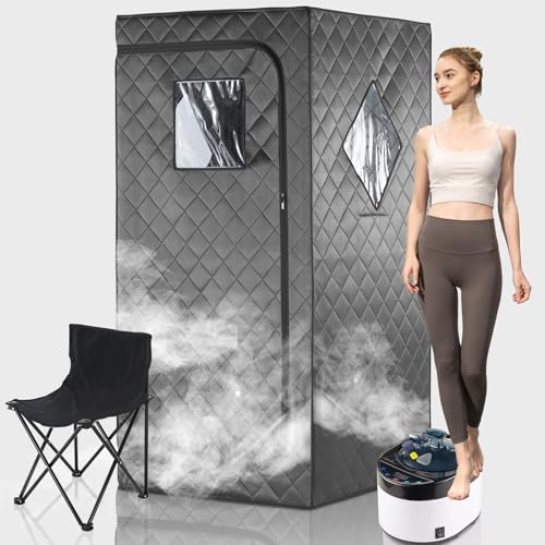 iDOTODO Full Size Home Sauna, Portable Steam Sauna for Home Spa, One Person Foldable Lightweight, Full Body Sauna Tent for Relaxation, 1500W & 4L Steamer Generator, Remote Control, Foldable Chair