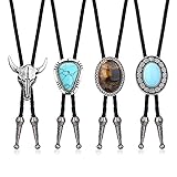 CASSIECA 4Pcs Handmade Bolo Tie for Men Western Cowboy Leather Necktie Halloween Costume Accessories for Men Women