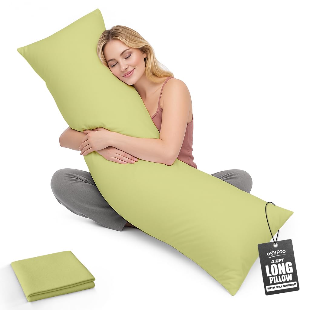Living Orthopaedic 4ft 6 Bolster Pillow (19”x54”) – Hypoallergenic Long Pillow – Soft & Breathable Full Body Pillow for Back, Neck & Leg Support – Ideal Pregnancy Support with Long Pillow case (Lemon)