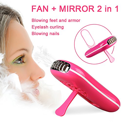 Preisvergleich Produktbild Tomnew Wimperntrockner, tragbarer Mini-Ventilator mit USB-Anschluss, wiederaufladbar, elektrisch, flügellos, Handheld-Gerät mit Spiegel zum Trocknen von Wimpernkleber für Wimpernverlängerungen