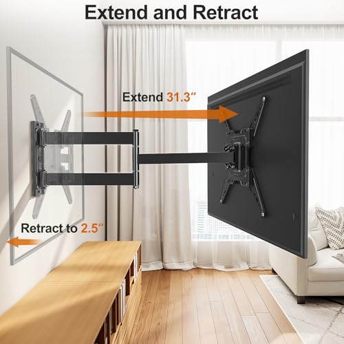 ELIVED 31.3 Inch Long Arm TV Mount for Most 32-65 Inch TVs, Swivel and Tilt Long Extension TV Wall Mount, Full Motion Wall Mount Bracket Max VESA 400x400mm, Holds up to 99 lbs.