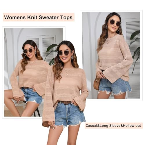 Image of Summer Tops for Women 2024 Crochet Sweater Hollow Out 1 /2 Sleeve Pullover Off Shoulder Sweater T-Shirts Beach Coverup.