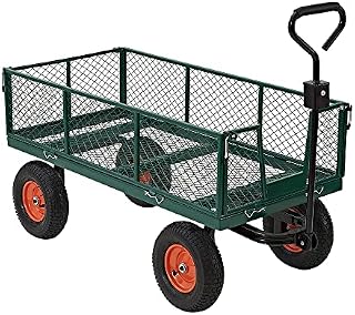 Heavy Duty 700KG Green Garden Trolley Wagon Truck Hand Carts Wheelbarrows + PVC Canvas