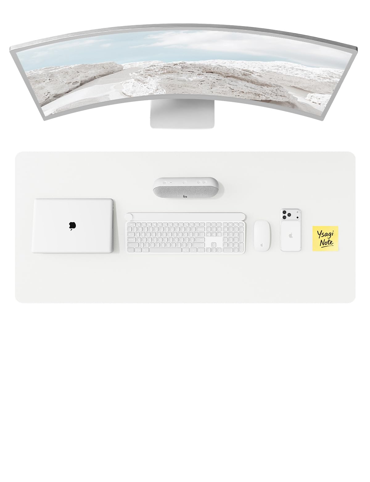 YSAGi Leather Desk Protector, Office Mat, Large Mouse Mat, Non-Slip PU Leather Blotter, Laptop Desk Pad, Waterproof Writing Pad for Office and Home (White, 47" x 17")