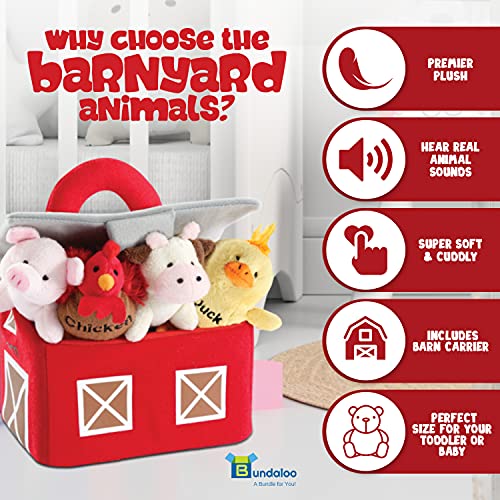 Bundaloo Plush Farm Animal Toys With Sounds - Plushie Play Set With Cute Talking Barn Animals In A Barn Carrier #TOP3