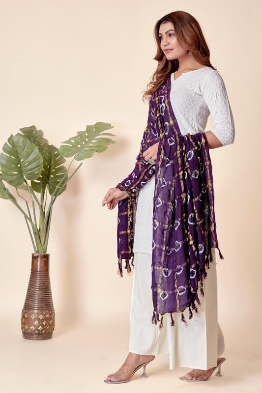 Image of Women Bandhani Dupatta | Traditional Chunri Print with Decorative Border | Lightweight Ethnic Stole for Festive and Wedding Wear
