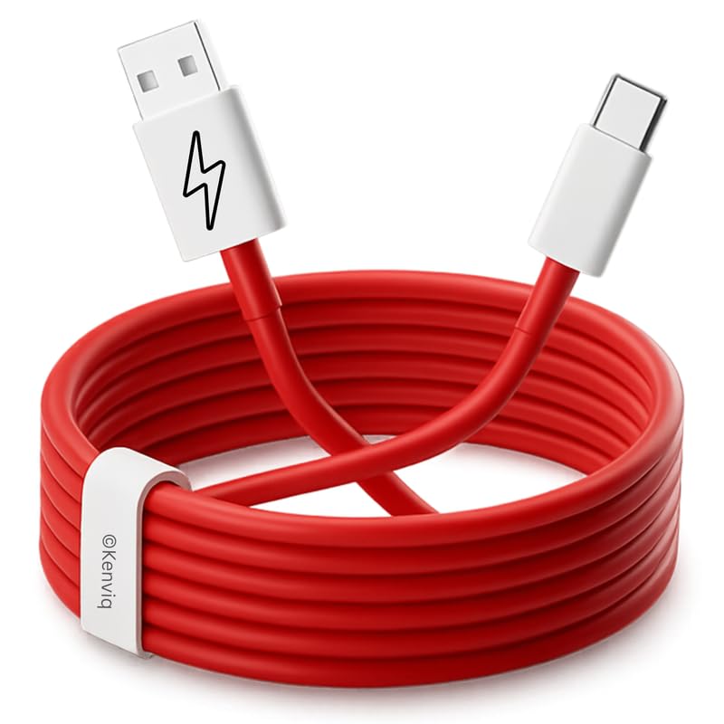 Kenviq 120W SuperVooc Type C Usb Cable Compatible For TCL 50 XL | Fast Charging Data Cable For Andoid | USB-C to A | 1 Meter Long | Supports Qualcomm 3.0, Data Transfer USB Red