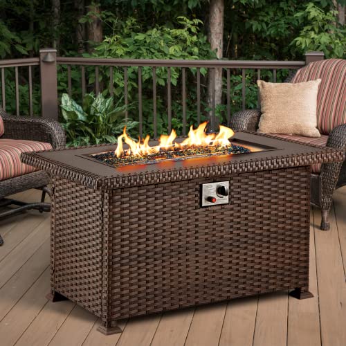 GYUTEI-Fire-Pit-Table-50-Inch-Auto-Ignition-Propane-Gas-Fire-Pit-Table-50000-BTU-with-Rectangular-Wind-Guard-Outdoor-Fire-Pit-for-Garden-Patio-Dark-Brown