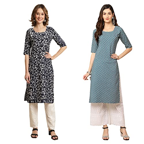 Image of Pinkmint Women's Crepe Digital Print Straight Kurta [Pack of 2]