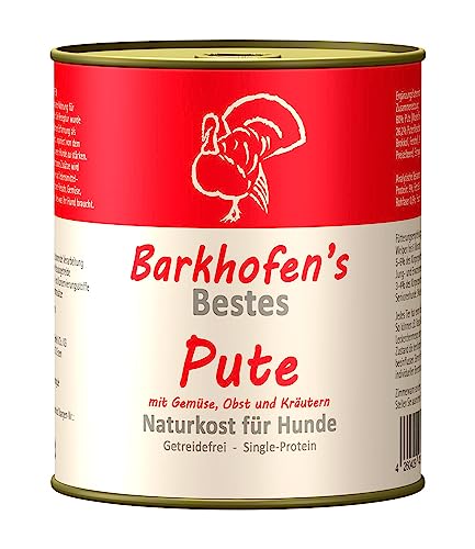 Barkhofen Tiernahrung Nassfutter für Ihren Hund 6X 800g – Hundefutter nass & getreidefrei mit Pute - Hunde Futter in Dosen ohne Getreide
