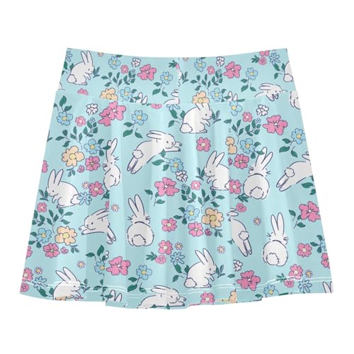 Girls Skorts High Waist Athletic Skirts with Shorts Rabbit Flower Stretchy Teens Performance Tennis3