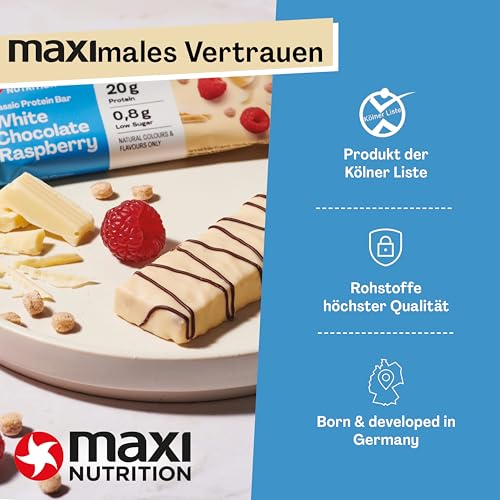 MaxiNutrition Classic Protein Bar White Chocolate Raspberry 16 x 40g - Protein Riegel mit 50% Eiweiß, 20 g Protein pro Riegel, low sugar 0,8 g, ohne Zuckerzusatz, ohne künstliche Aromen (16er Pack)