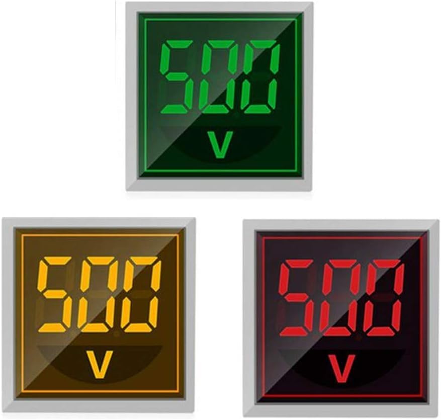 Image of Blackt Electrotech (BT71RYB): 3pcs Digital Display AC Voltage Indicator, 22mm Square Head LED Voltmeter (Green, Red, Yellow) AC 50-500V