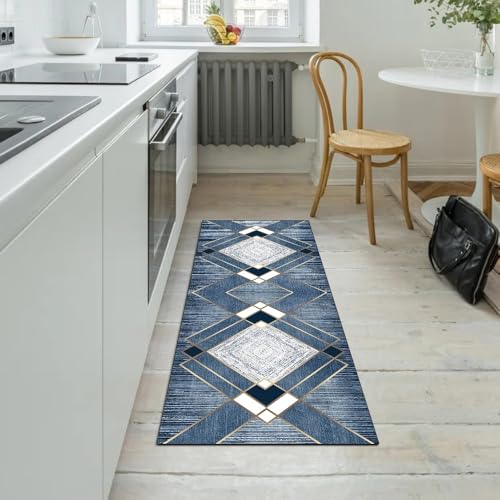 Alfombra de pasillo azul moderna para decorar cocinas y dormitorios amplios 5
