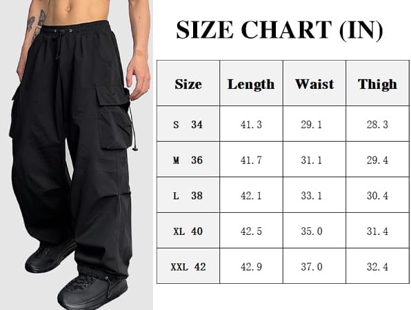Miniatura 6 de ZAFUL Pantalones cargo de paracaídas para hombre, ajuste holgado, pantalones Y2K, con cordón, pantalones casuales con diseño de bolsillo, pantalones