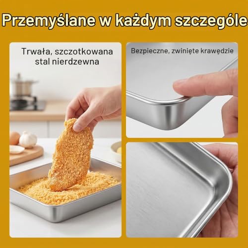 4-częściowy zestaw misek do panierowania, ze stali nierdzewnej, z zaciskiem ze stali nierdzewnej, do ryb, mięsa, warzyw (25 x 19 x 5 cm)