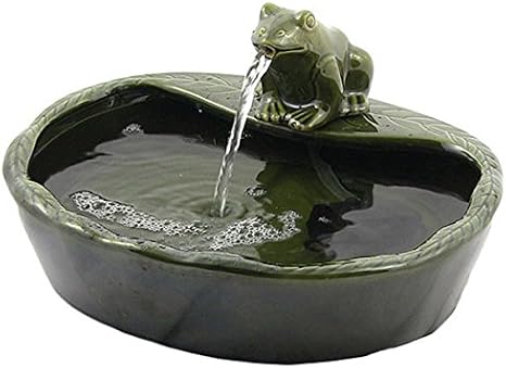 ASC Solar Powered Ceramic Green Frog Water Fountain Kit Garden Patio Bird Daytime Running Version