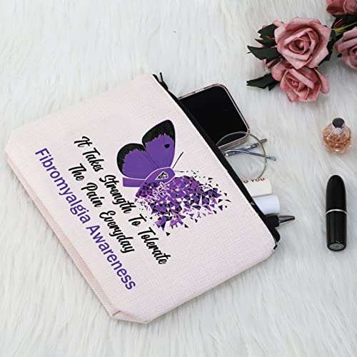 Generic Fibromyalgia Awareness Makeup Bag - Travel & Storage - Purple 'It Takes Strength' Design, The Pain Everyday - Image 4