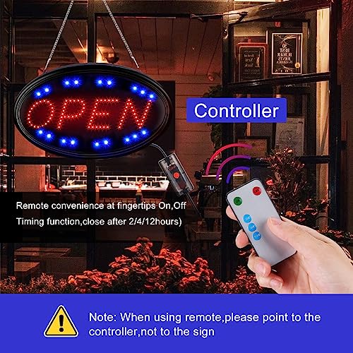 Image of FITNATE LED Open Sign, 23 inchx14 inch, with Remote, Timer & Flash /Steady Modes | Ultra bright for day or night, plug in to use, energy saving, stainless hanging chain, for shop bar hotel window wall display