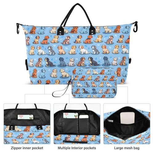 Puppy Dog Blue Cartoon Travel Duffle Bag Gym Bag Weekender Bags with Toiletry Bag Travel Trip Tote Bag2