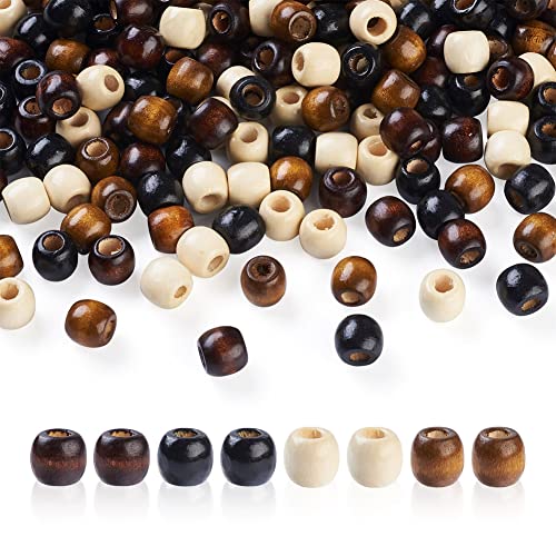 Craftdady Lot de 400 perles en bois à grand trou pour tresses de cheveux, fabrication de bracelets et macramé 4 couleurs avec trou de 3-5 mm