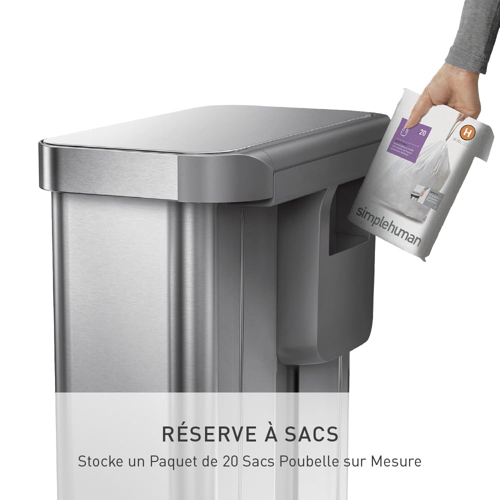 simplehuman Poubelle de Cuisine 58 L (34/24), Acier Inoxydable Brossé