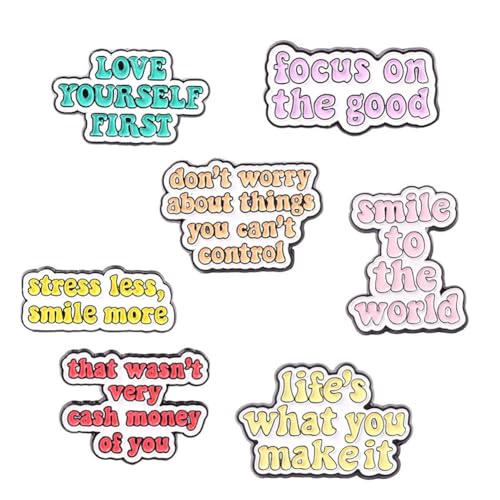 TAdibu 6pcs Unisex Modern Enamel Pin Set - Positive Saying Phrase Brooches Lapel Pin Badge - Many Colors - Party Decor DIY Craft Accessories