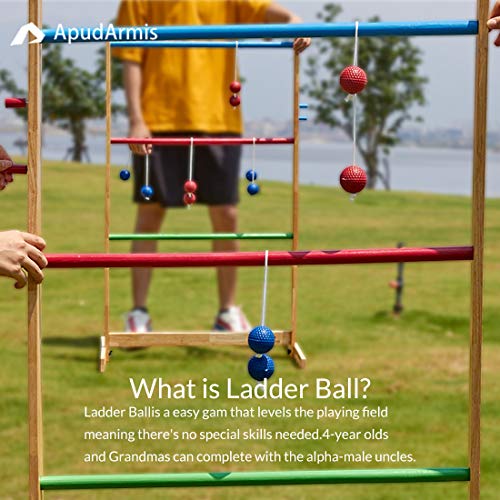 ApudArmis Ladder Toss Game Set, 40x28In Pine Wooden Golf Ladder Lawn Game with 6 Bolos Balls and Carrying Case - Outdoor Backyard Game for Kids Adults Family - Thumbnail 6