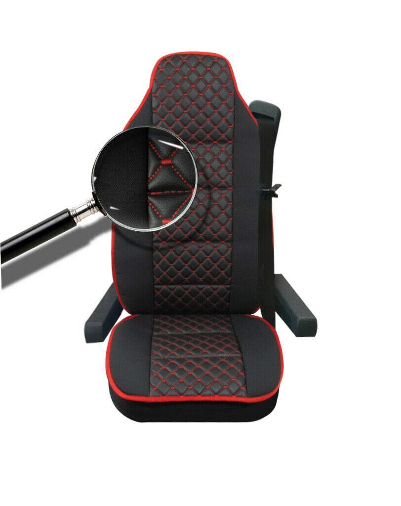 AB1 flexzon Universal Black Red Stitch Leatherette Fabric Comfort Seat Cover For Truck Lorry