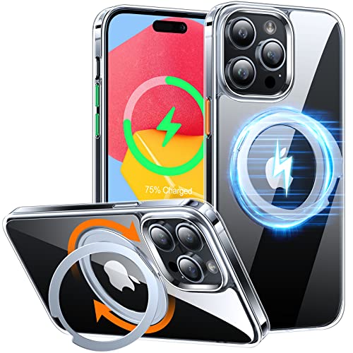 TORRAS 360° Rotatable Ring for iPhone 14 Pro Max Case [Compatible with Magsafe] with Stand, Magnetic Ring Mil- Grade Shockproof Translucent Back Slim for 14 ProMax Phone Case Ostand R, Clear