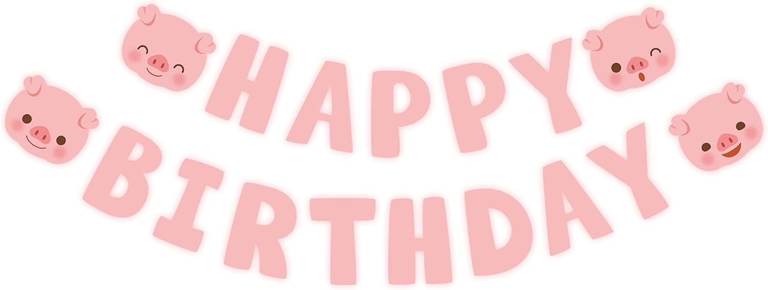 Pig Theme Birthday Banner, Pink First Bday Pennant Sign, Cute Pig Baby Room Decoration
