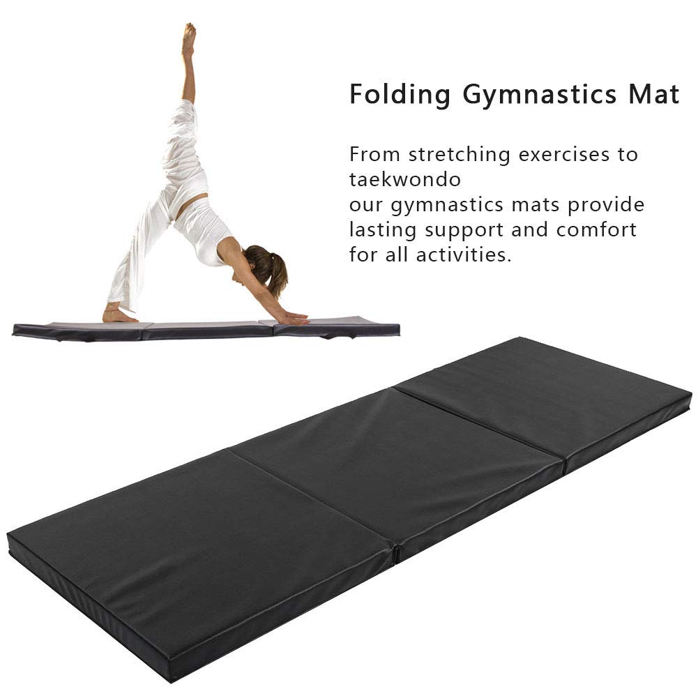 FLEXMAN Gymnastics Mat, 70.9 X 23.6 X 2in Thickening Fold Folding Stretch Mats, Portable Faux Leathe Exercise Mat for MMA Gymnastics Stretching Core Workouts